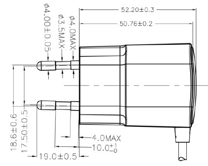 6V, 1A, 6W, Strømforsyning, POS POWER POS06100A-WH, drawing side view
