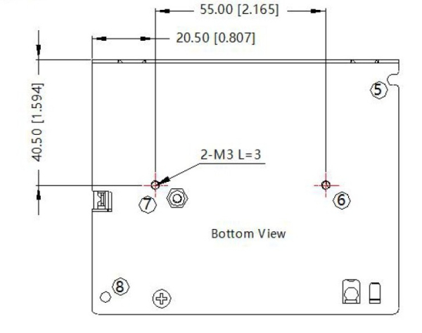 MRS-50-05-H-C strømforsyning 5V, 10A, 50W, drawing, Bottom view