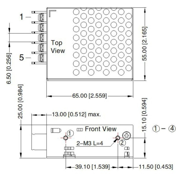 MRS-15-24-H-C  strømforsyning 24V, 0,6A, 15W, Drawing