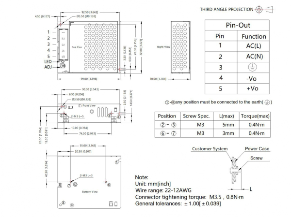 MRS-50-12-H-C strømforsyning 12V, 4,2A, 50W, drawing