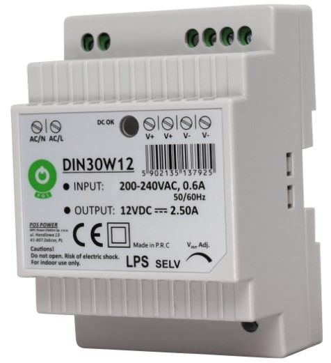24V, 1,25A, 30W, DIN skinne Strømforsyning, POS POWER DIN30W24