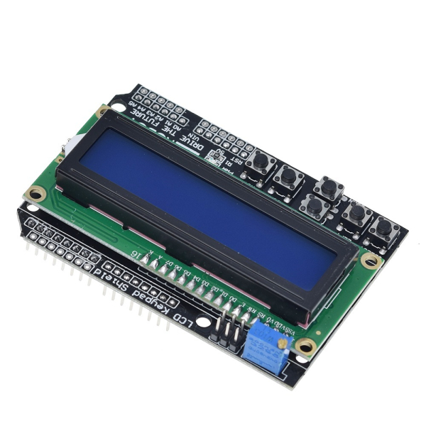 Arduino LCD KeyPad Shield, front potentiometer side