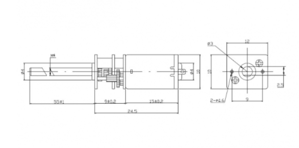 3V 60 Omdr/min - N20 M4*55mm screw thread shaft DC gear motor