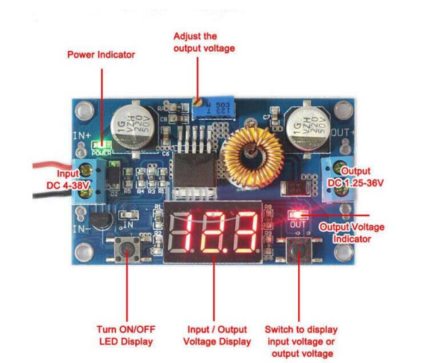 DC-DC Step-Down, IN 4V-38V, OUT 1,25V-36V 5A_komponenter