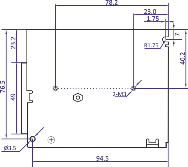 Stømforsyning Indbygning 5V 7A, POS-35-5-C, bottom drawing