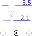 DC Connector 5,5 / 2,1, positiv inside, drawing