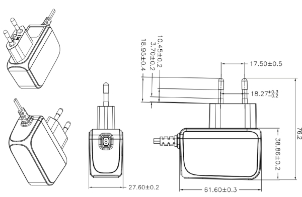 5V, 2A/10W Strømforsyning, ER10W05V drawing