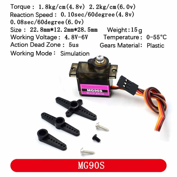 MG90S, Micro servo, 9g, 180 grader and servo hubs