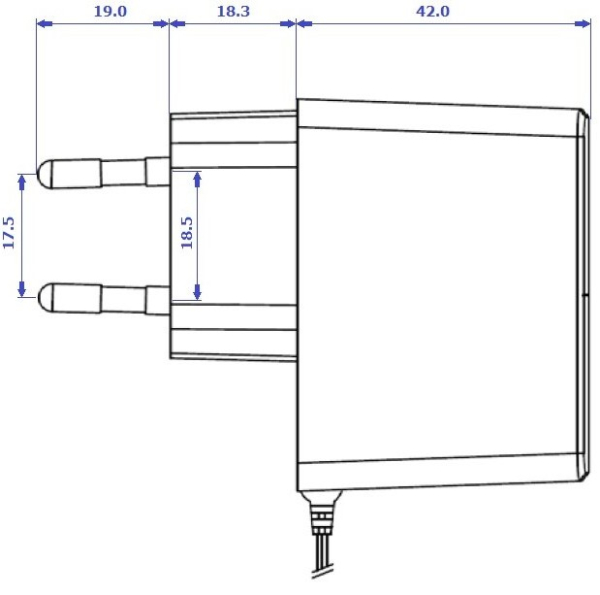 12V, 1A, 12W, Strømforsyning, POS POWER  POSC12100A-WH, side view