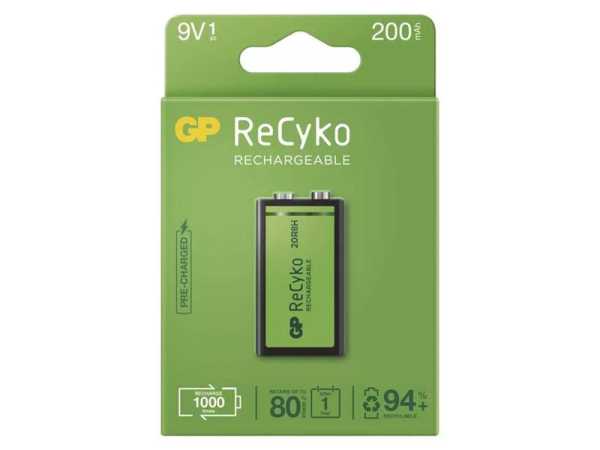 Battery 6F22 rechargeable 9V/200mAh GP Recyko