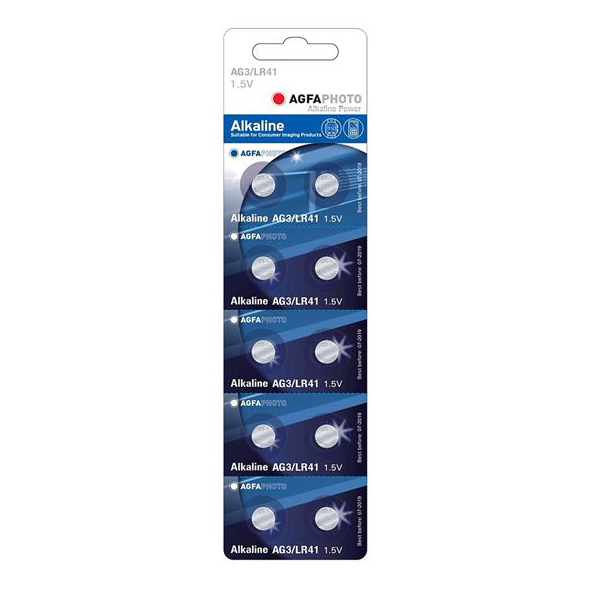 Battery LR41 (AG3) alkaline AGFAPHOTO 10pcs / blister