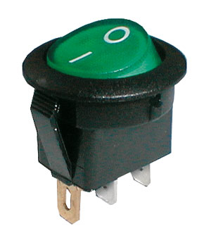 Rocker switch  2pol./3pin  ON-OFF 250V/6A (rounded) - transparent green