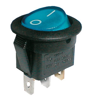 Rocker switch  2pol./3pin  ON-OFF 250V/6A (rounded) - transparent blue