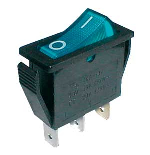 Rocker switch    2pol./3pin  ON-OFF 250V/15A - transparent blue