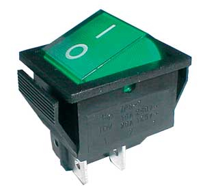 Rocker switch  2pol./4pin  ON-OFF 250V/15A - transparent green