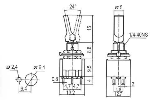 Toggle switch    3pol./6pin  ON-OFF-ON plastic