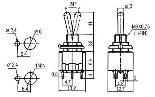 Toggle switch    3pol./6pin  (ON)-OFF-(ON)