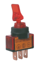 Toggle switch   2pol./3pin  ON-OFF 12VDC - transparent red
