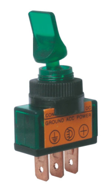 Toggle switch   2pol./3pin   ON-OFF 12VDC - transparent green