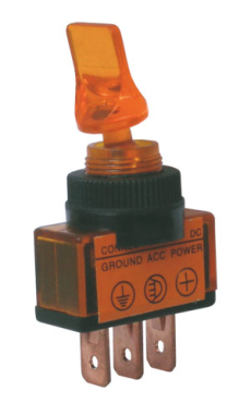 Toggle switch   2pol./3pin   ON-OFF 12VDC - transparent yellow