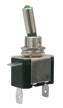 Toggle switch   2pol./2pin  ON-OFF 12VDC/25A  (green LED)
