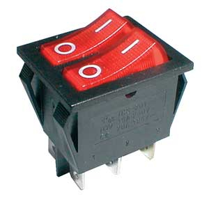 Rocker switch  2x(2pol./3pin)  ON-OFF 250V/15A - transparent red
