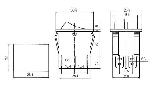 Rocker switch  2x(2pol./3pin)  ON-OFF 250V/15A - transparent red