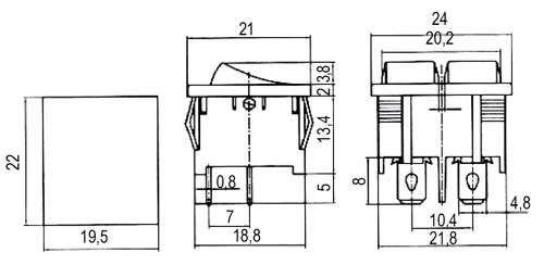 Rocker switch     2x(2pol./2pin)  ON-OFF 12V - black  (O-I)