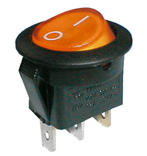Rocker switch  2pol./3pin  ON-OFF 250V/6A (rounded) - transparent yellow
