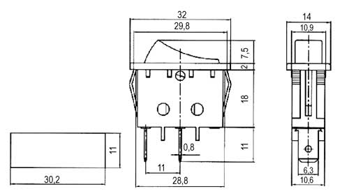 Rocker switch    2pol./2pin  ON-OFF 250V/15A - black