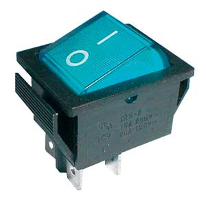 Rocker switch  2pol./4pin  ON-OFF 250V/15A - transparent blue