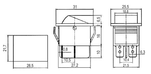 Rocker switch   2pol./4pin  ON-OFF 250V/15A - red