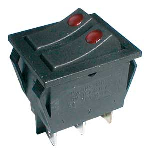 Rocker switch  2x(2pol./3pin)  ON-OFF 250V/15A  (red LED)