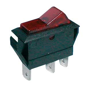 Rocker switch    2pol./3pin  ON-OFF 20A/12VDC - transparent red