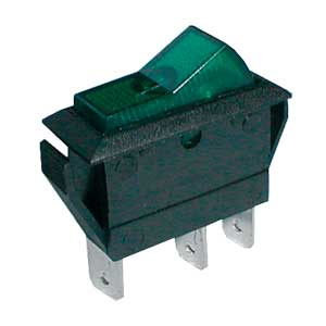 Rocker switch    2pol./3pin  ON-OFF 20A/12VDC - transparent green