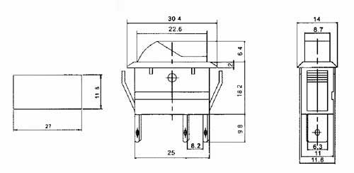 Rocker switch    2pol./3pin  ON-OFF 20A/12VDC - transparent yellow