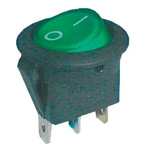 Rocker switch  2pol./3pin  ON-OFF 16A/12VDC (rounded) - transparent green
