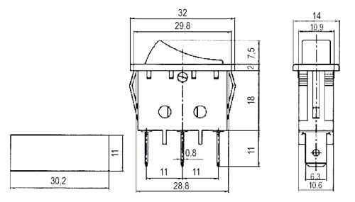 Rocker switch    3pol./3pin  (ON)-OFF-(ON) 250V/15A - black