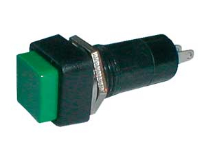 Push-button switch OFF-(ON) 250V/1A (squared) - green