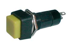 Push-button switch OFF-(ON) 250V/1A (squared) - yellow