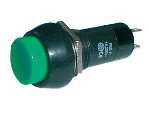 Push-button switch  OFF-(ON) 250V/1A (rounded) - green
