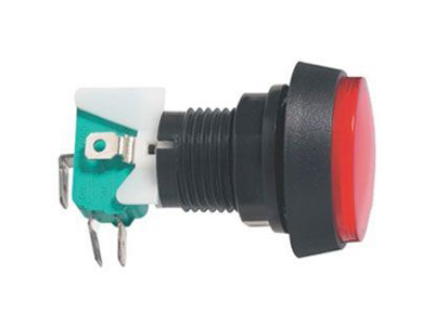 Push-button switch ON-(ON) 250V/10A (rounded) with microswitch red