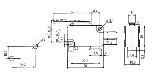 Micro switch ON-(ON) 10A (with lever) L=27