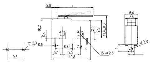 Micro switch ON-(ON)  5A (with lever) L=21