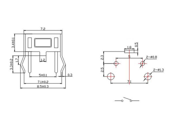 Micro switch TACTRONIC Ts03v-043 6x3.5mm l=5.0mm-90°