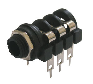 Plug contact 6.3 stereo (panel, plastic) + 3 back contacts