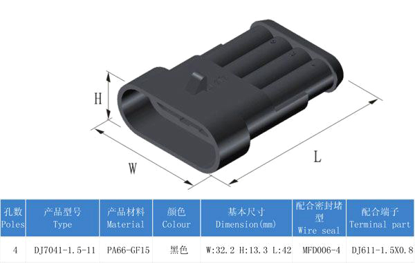 Connector with socket DJ7041-1.5-11 + DJ7041-1.5-21 4P waterproof