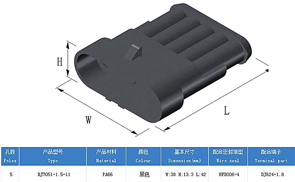 Connector with socket DJ7051-1.5-11 + DJ7051-1.5-21 5P waterproof