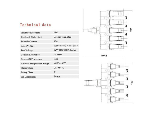 Connector for solar panels MC4 split 1x connector, 5x socket