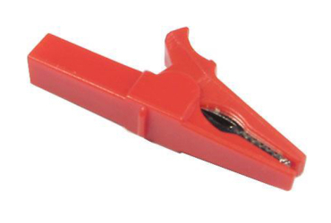 Alligator clip for banana isolated, red, l55mm